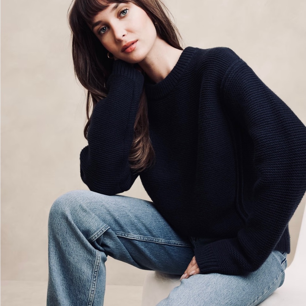 Banana Republic Black Chunky Knit Crew Neck Sweater